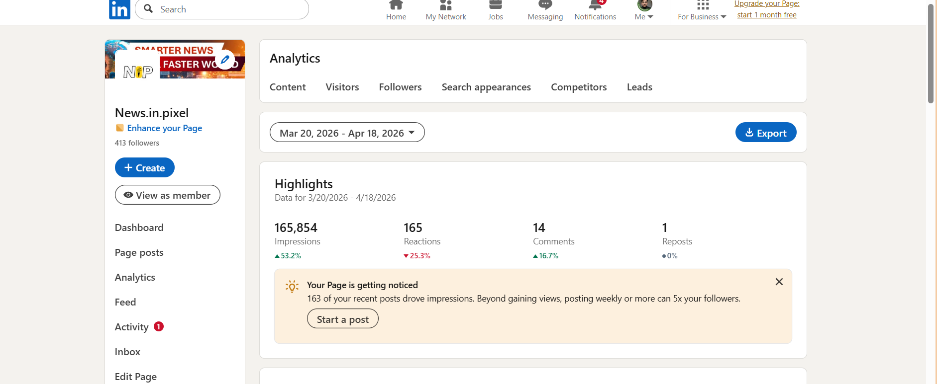 LinkedIn engagement metrics — 100K+ monthly impressions, organic growth