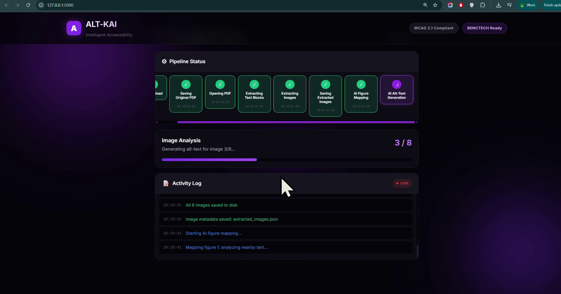 Multi-step Gemini pipeline running — generating alt-text 3 of 8 figures