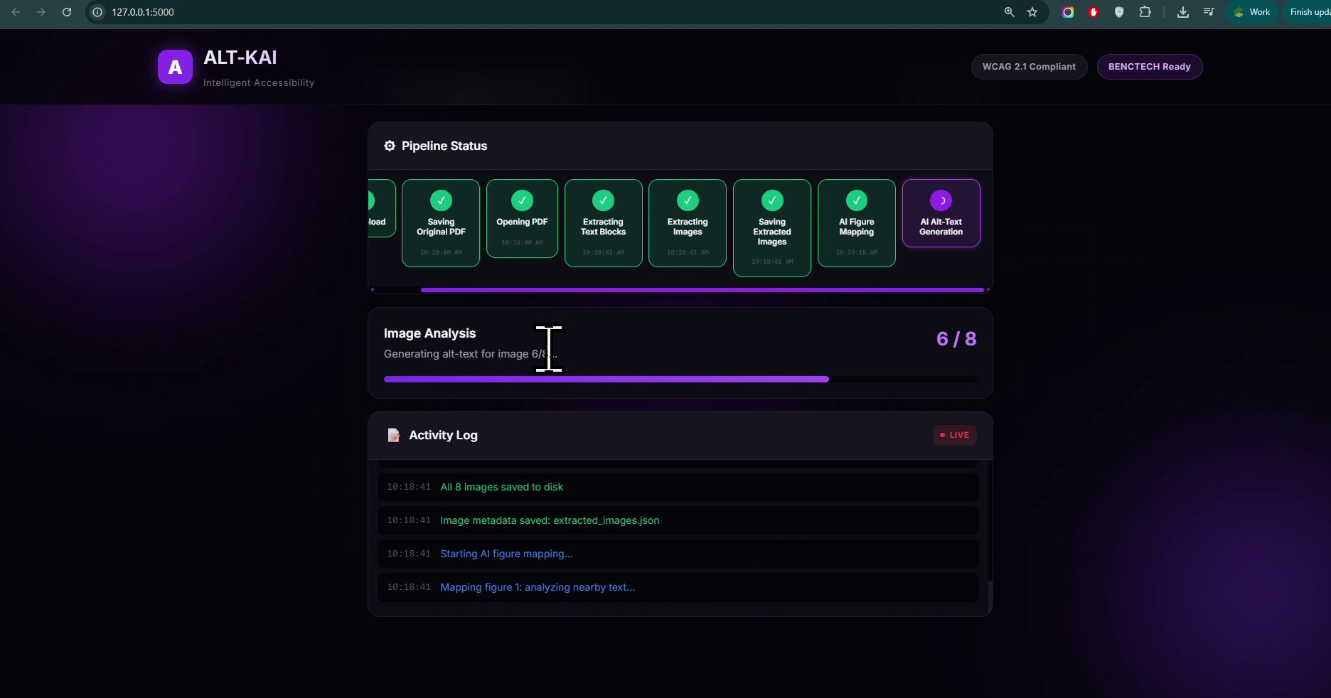 Mid-pipeline — image extraction + WCAG / BenTech compliance check stages