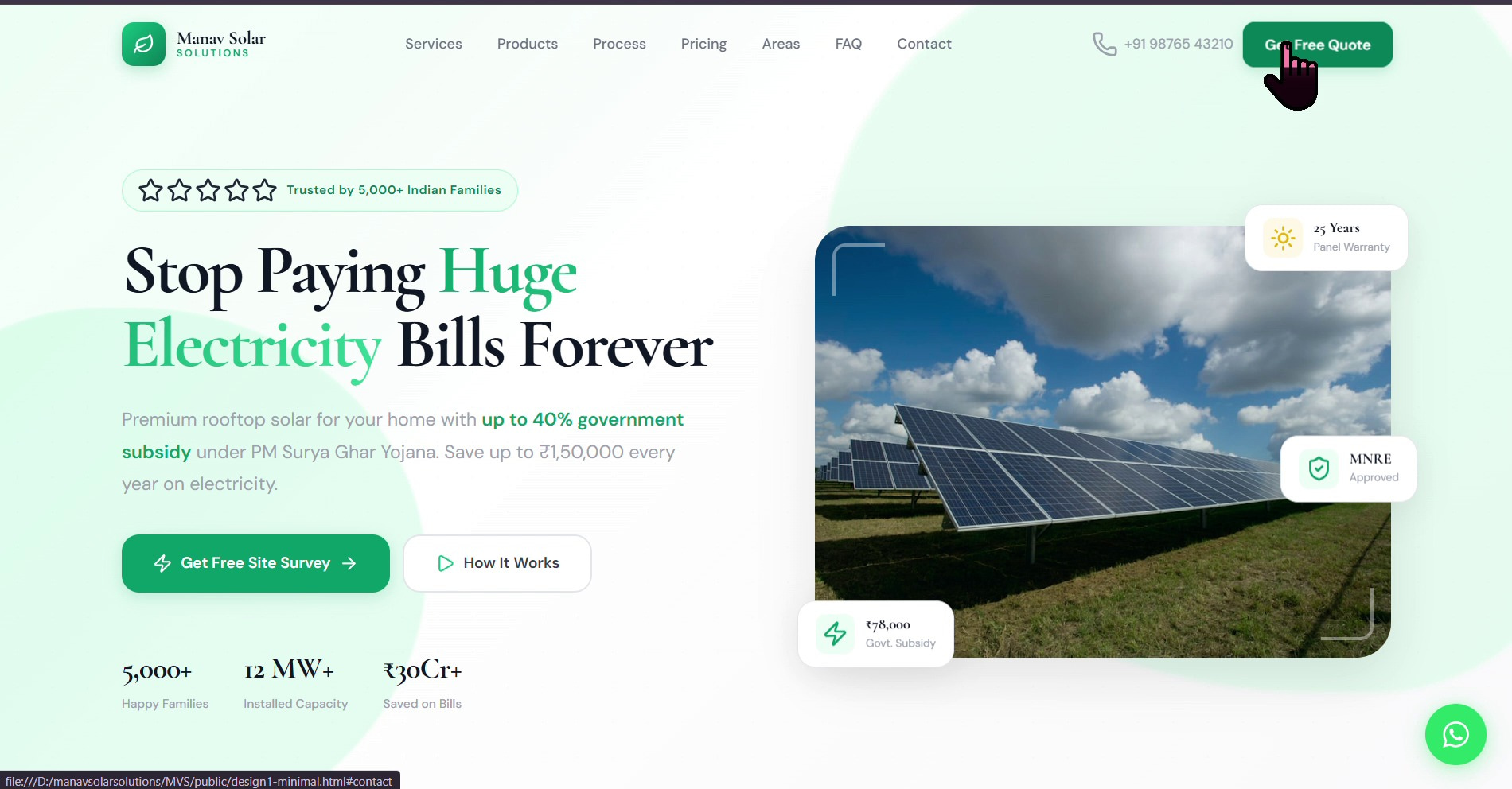 Homepage hero — government subsidy positioning + site-survey CTA